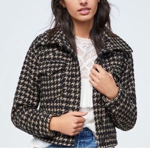 NWT Avec Les Filles Tweed Houndstooth Shimmer Cropped Jacket Size Small